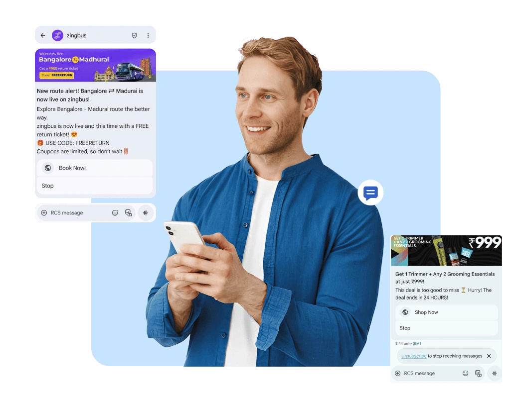SMS notifications around a customer using a phone