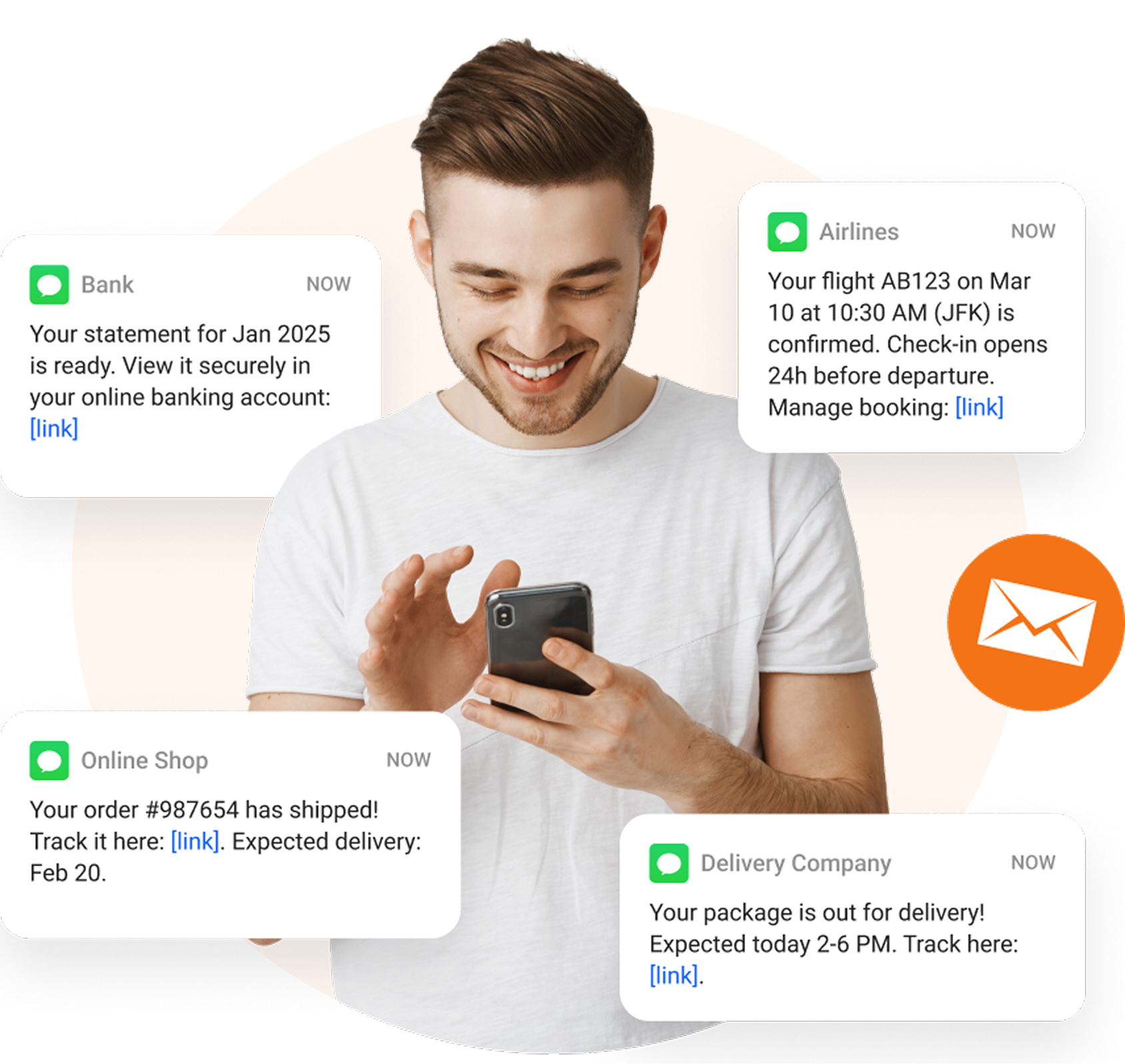 SMS notifications around a customer using a phone