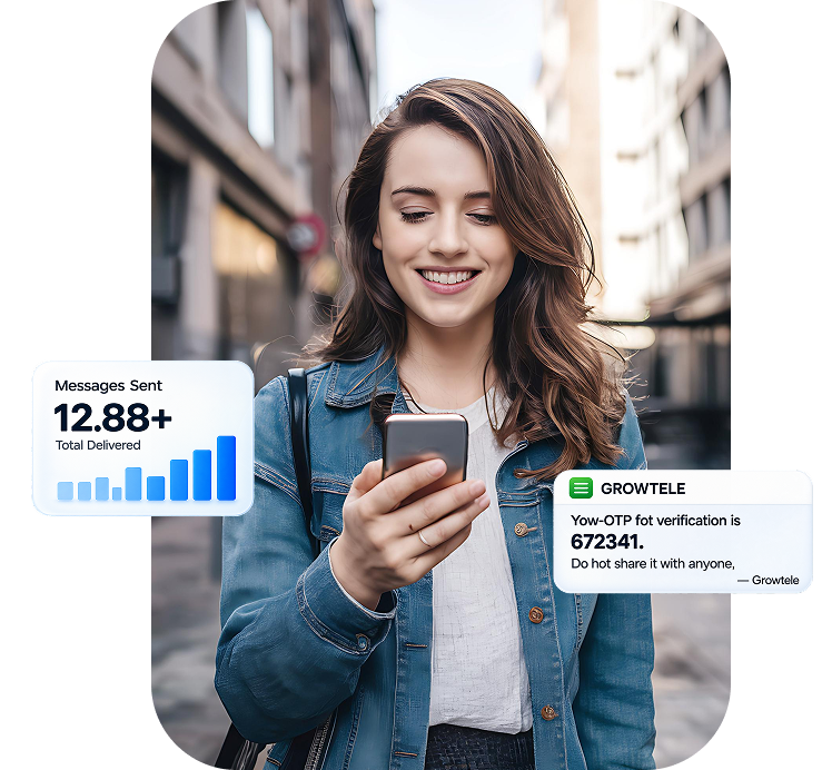 Enterprise SMS delivery dashboard and OTP overlay