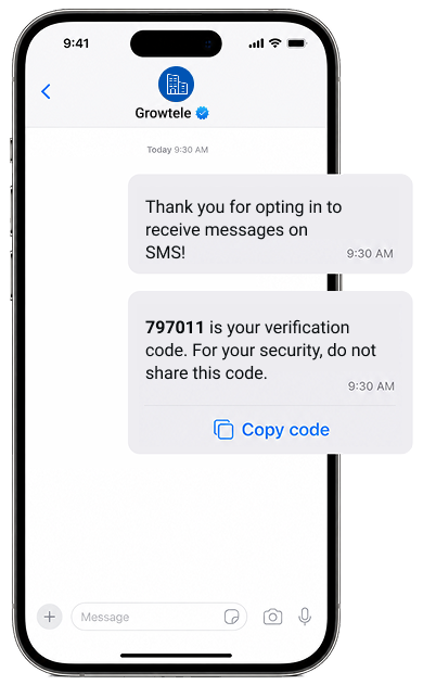 Growtele OTP verification messages on a phone