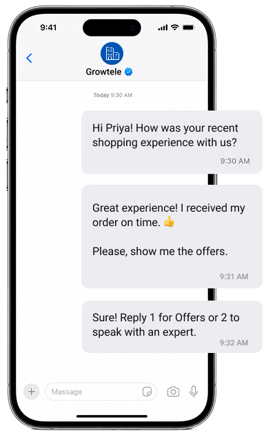 Two-way SMS support chat on a smartphone