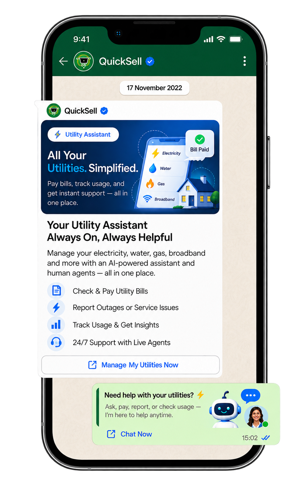 A WhatsApp chat on a phone