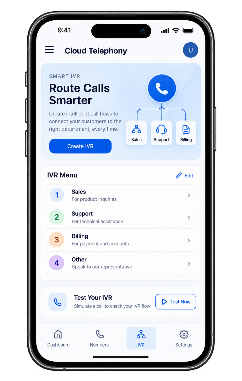 An IVR call menu on a phone